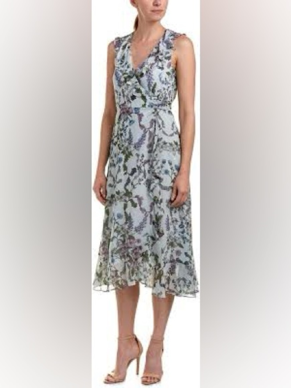 Nwt(🔷Donna Morgan Light Blue Floral V-Neck Sleeveless Midi Dress🔷